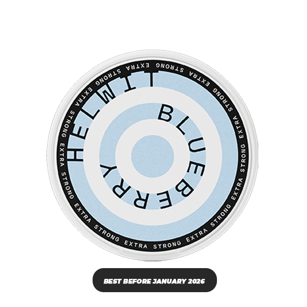 Blueberry X-Strong AW Slim - Blueberry X-Strong AW Slim snus can with light blue and black target design on lid.